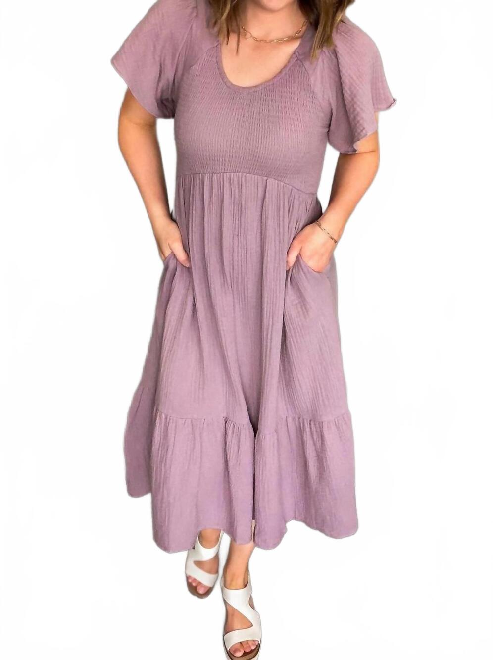 NEW MIKAROSE smocked midi dress in lilac breeze